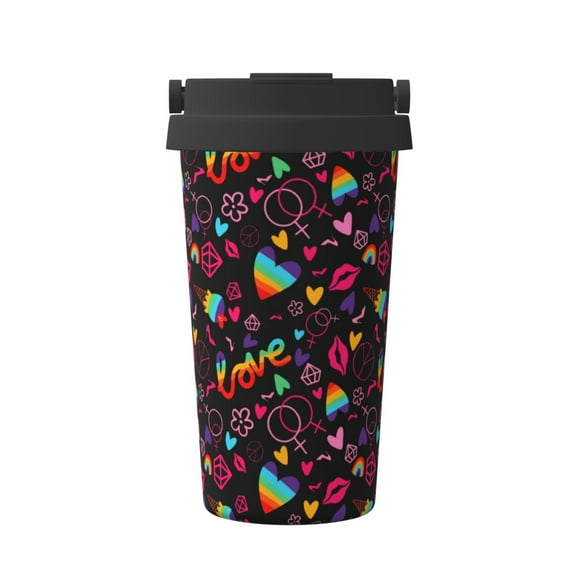 Gukieu Lgbt Rainbow For Pride Print Insulated Coffee Cup, Portable Stainless Steel Vacuum Cup with Lid, Unisex, Suitable for Office, Cafe, Car