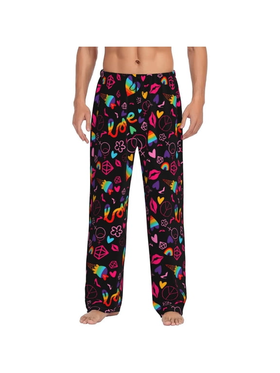 Lgbt Rainbow For Pride Print Men's Home Trousers, Elastic Drawstring Home Pajamas Clothing Suitable for Adult Men-Small