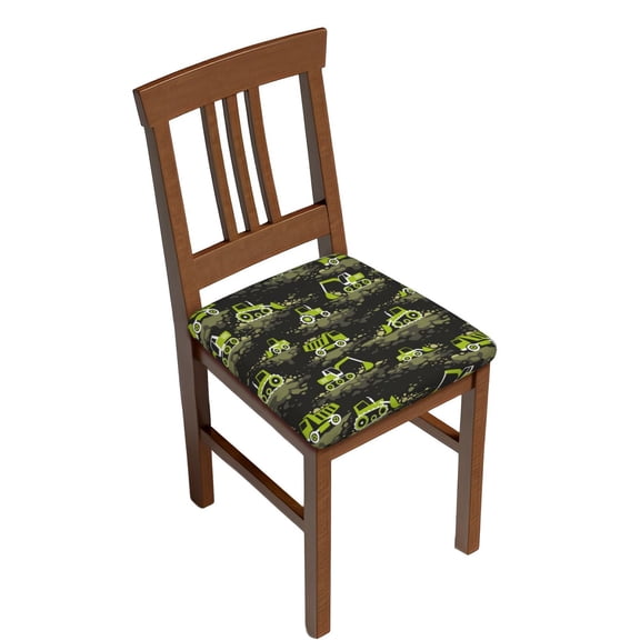 Gukieu Light Green Excavator Print Square Cushion Cover, Elastic Strap Chair Protector, Suitable for Family Restaurant, Hotel Banquet Decorations-Two Pieces