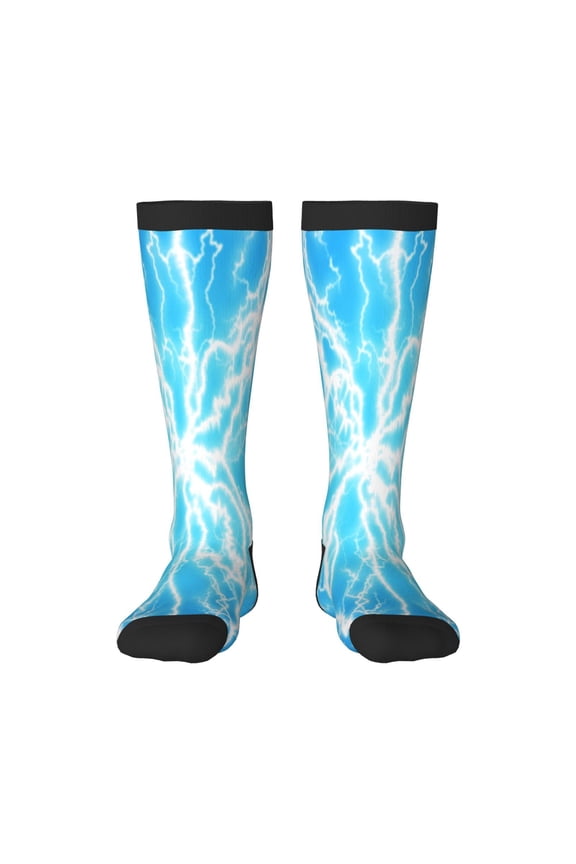 Light blue flash Print Contrast Color Stockings, Elastic Sports Socks Warm Socks Clothing Accessories, Adult Unisex