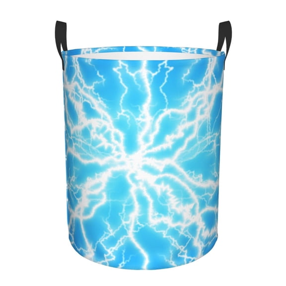 Gukieu Light blue flash Print Round Dirty Clothes Bag, Waterproof Standing Home Bathroom Storage Basket Car Trunk Storage Bag-Small