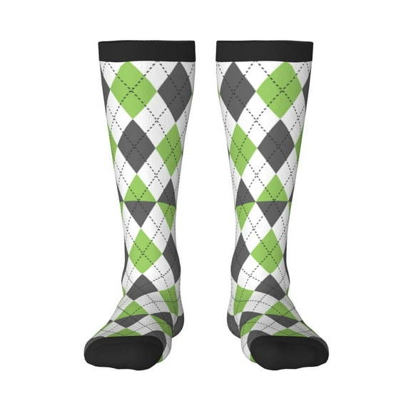 Gukieu Light green and black argyle Print Contrast Color Stockings, Elastic Sports Socks Warm Socks Clothing Accessories, Adult Unisex