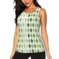 thumbnail image 1 of Gukieu Light green argyle Print Women's Quick-drying Fitness Vest, Round Neck Sleeveless Fitness T-shirt, Suitable for Yoga, Sports-Large, 1 of 7