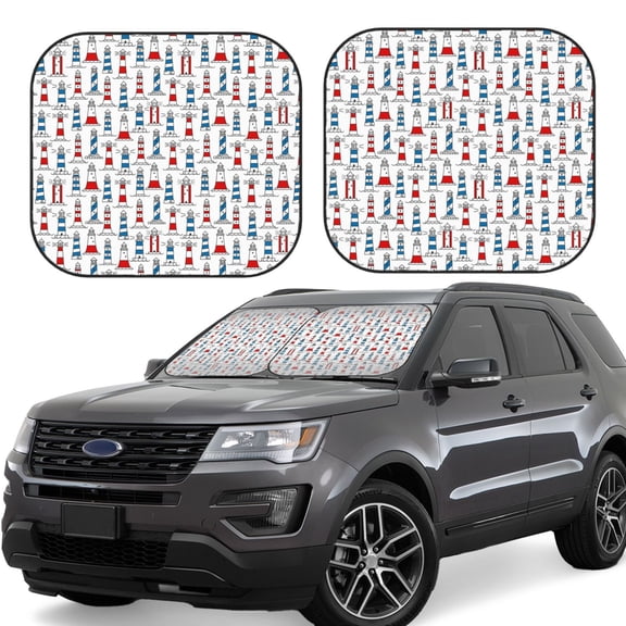Gukieu Lighthouse And Beacon Print Car Windshield Sun Visor, Foldable Anti-UV Car Sun Visor Suitable for Vans, Trucks Car Accessories-Large