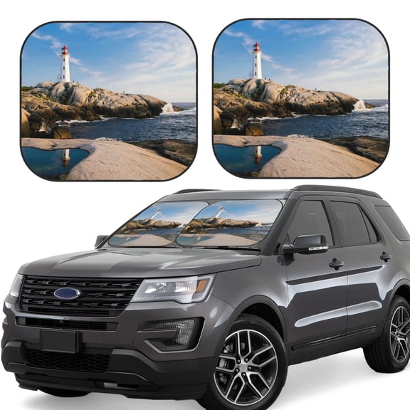 Gukieu Lighthouse Print Car Windshield Sun Visor, Foldable Anti-UV Car Sun Visor Suitable for Vans, Trucks Car Accessories-Medium