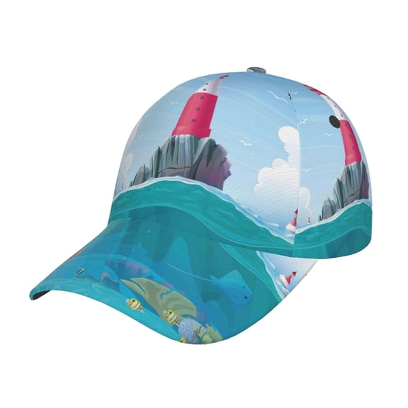 Gukieu Lighthouse Sea Port Prin Baseball Cap, Adjustable Sweat-wicking Daily,Travel, Sports Cap, Unisex