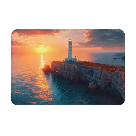Gukieu Lighthouse At Sunset Coast Print Dust-proof Floor Mats, Water-absorbent and Non-slip Flannel Door Mats 16x24in, Home Decoration Suitable for Kitchen, Bathroom, Garage