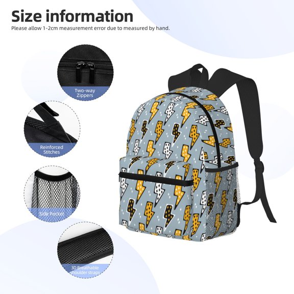 Gukieu Lightning Bolts Print Backpack, Waterproof Backpack with Adjustable Shoulder Straps, Suitable for Campus, Business, Travel, Unisex