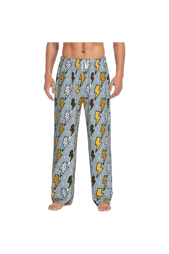 Lightning Bolts Print Men's Home Trousers, Elastic Drawstring Home Pajamas Clothing Suitable for Adult Men-3X-Large