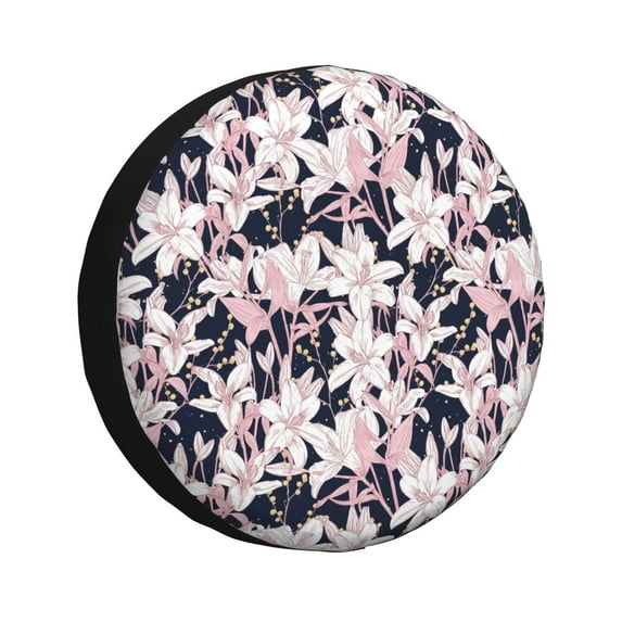 Gukieu Lilies Flowers Print Car Tire Cover, Adjustable Waterproof and Dustproof Tire Protection Cover, Suitable for SUV, Truck, Van-16 inch