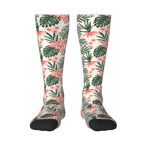 Gukieu Lilies Flowers Print Contrast Color Stockings, Elastic Sports Socks Warm Socks Clothing Accessories, Adult Unisex