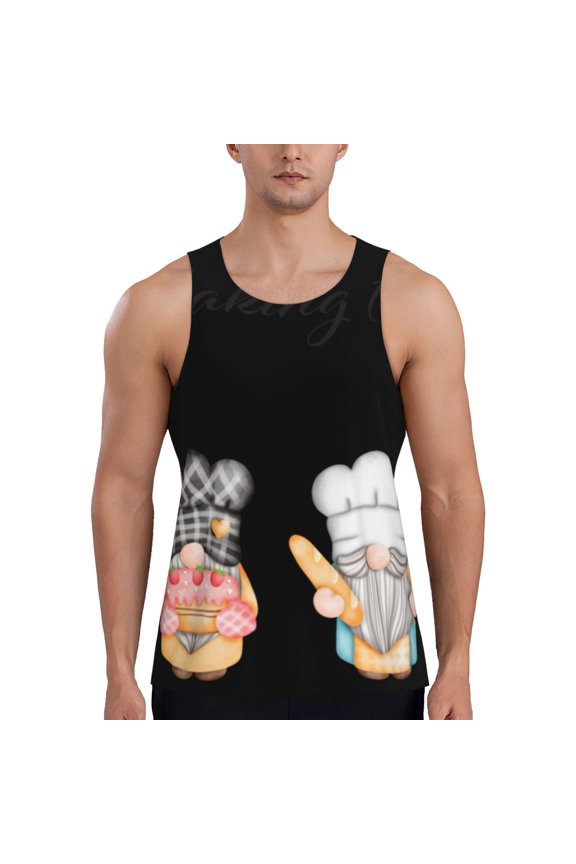 Little Chef Gnome Print Men's Quick Dry Fitness Vest, Round Neck Sleeveless Fitness Bodybuilding Top-Medium