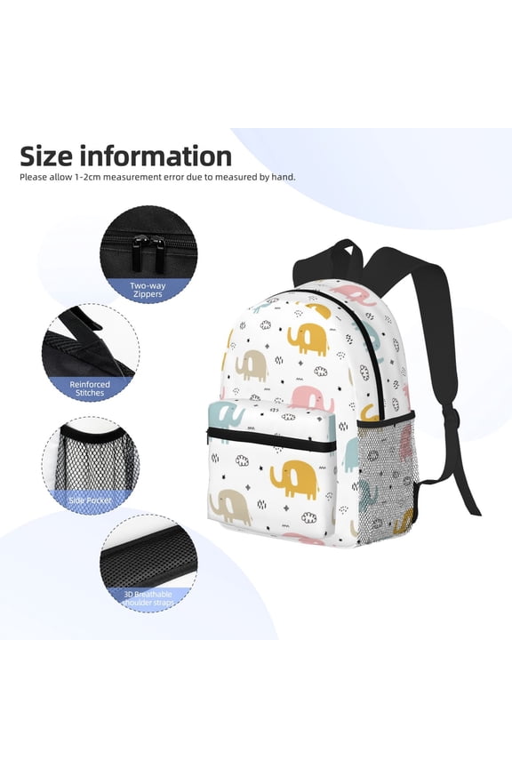 Little Elephant Print Backpack, Waterproof Backpack with Adjustable Shoulder Straps, Suitable for Campus, Business, Travel, Unisex
