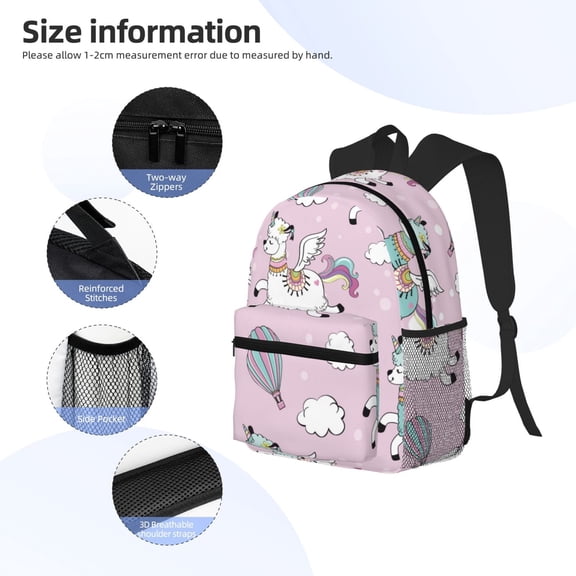 Gukieu Llama Unicorn and Rainbow Print Backpack, Waterproof Backpack with Adjustable Shoulder Straps, Suitable for Campus, Business, Travel, Unisex