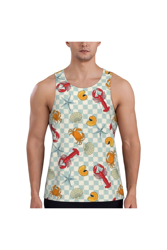 Lobster Sea Shell Print Men's Quick Dry Fitness Vest, Round Neck Sleeveless Fitness Bodybuilding Top-4X-Large
