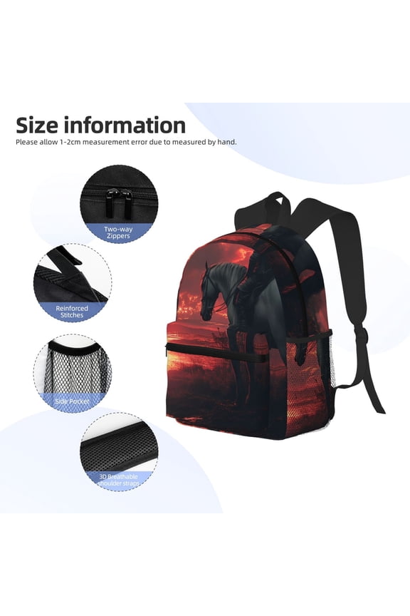 Lone Rider Under Red Sky Print Backpack, Waterproof Backpack with Adjustable Shoulder Straps, Suitable for Campus, Business, Travel, Unisex