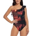 thumbnail image 1 of Gukieu Lone Rider Under Red Sky Print One-shoulder Ruffled One-piece Swimsuit with Removable Chest Pads and Tummy-control Swimsuit for Women-X-Large, 1 of 6