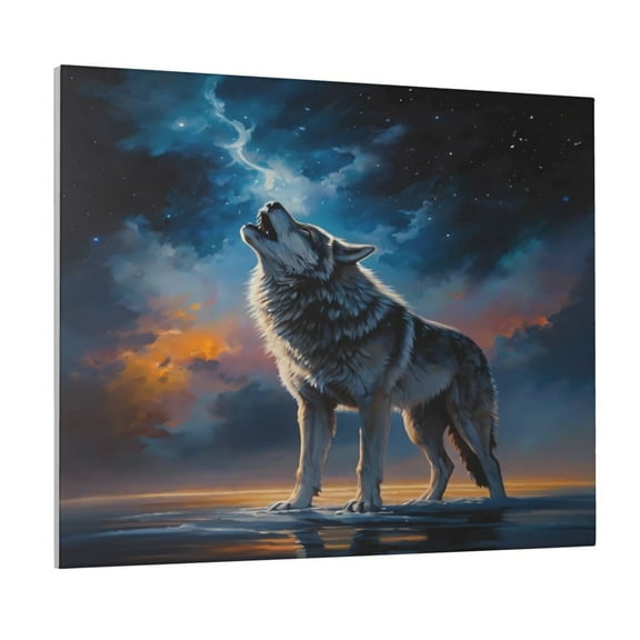 Gukieu Lonely Night Sky Wolf Print Canvas Decorative Hanging Painting, Waterproof Art Wall Decoration with Frame, Suitable for Living Room, Bedroom