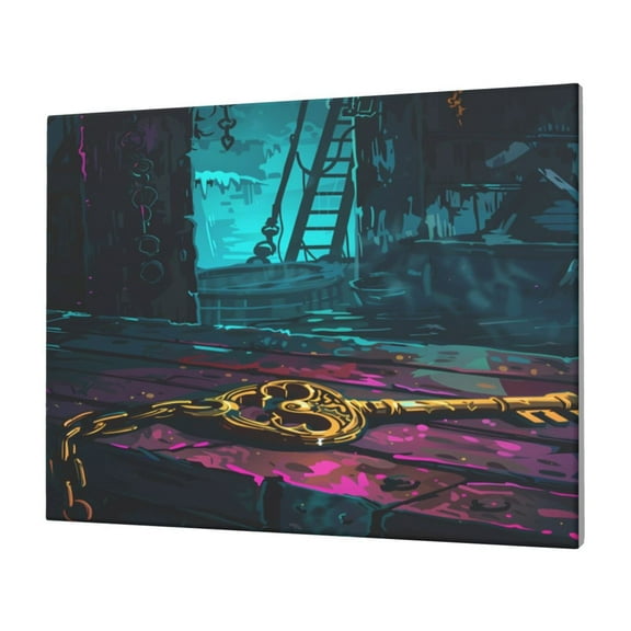 Gukieu Lost Golden Key Print Horizontal Canvas Decorative Painting 12x16 Inch Shrinkage Resistant Frame Hanging Home Wall Art Decor