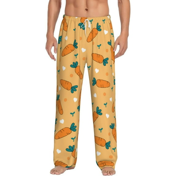 Gukieu Love Carrot Print Men's Home Trousers, Elastic Drawstring Home Pajamas Clothing Suitable for Adult Men-X-Large