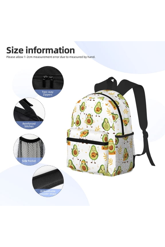 Lovely Avocado Print Backpack, Waterproof Backpack with Adjustable Shoulder Straps, Suitable for Campus, Business, Travel, Unisex