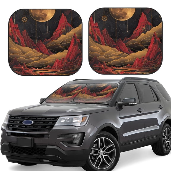 Gukieu Lunar Mountains Golden Rivers Print Car Windshield Sun Visor, Foldable Anti-UV Car Sun Visor Suitable for Vans, Trucks Car Accessories-Small