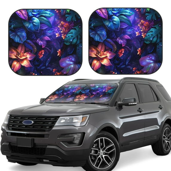 Gukieu Magic Colorful Forest Leaves Print Car Windshield Sun Visor, Foldable Anti-UV Car Sun Visor Suitable for Vans, Trucks Car Accessories-Medium