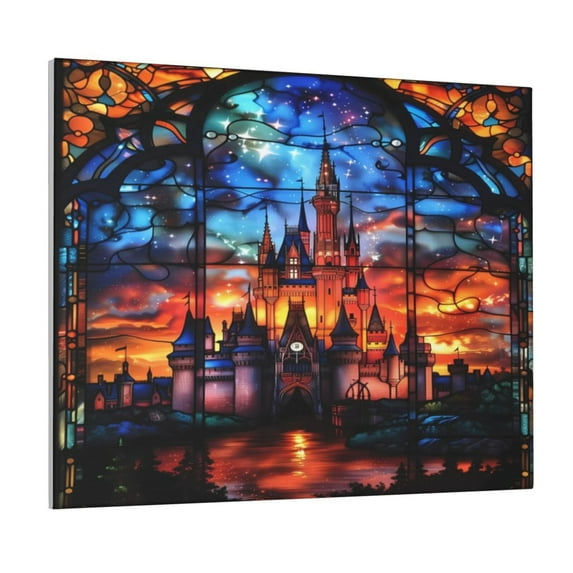 Gukieu Magical Stained Glass Castle Print Canvas Decorative Hanging Painting, Waterproof Art Wall Decoration with Frame, Suitable for Living Room, Bedroom