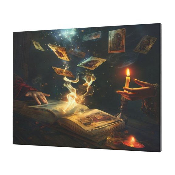 Gukieu Magical Tarot Reading Print Horizontal Canvas Decorative Painting 12x16 Inch Shrinkage Resistant Frame Hanging Home Wall Art Decor