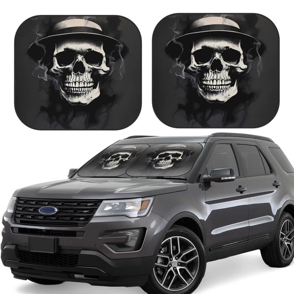 Gukieu Magician Hat Skull Print Car Windshield Sun Visor, Foldable Anti-UV Car Sun Visor Suitable for Vans, Trucks Car Accessories-Small