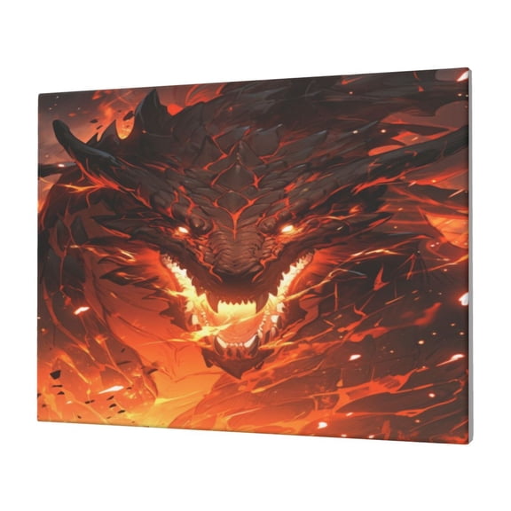 Gukieu Magma Fire Black Dragon Print Horizontal Canvas Decorative Painting 12x16 Inch Shrinkage Resistant Frame Hanging Home Wall Art Decor