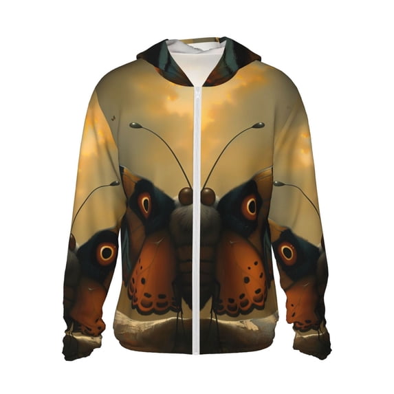 Gukieu Majestic Butterfly Sunset Print Sun Protection Hoodies for Men and Women, Zippered Long-sleeved Quick-drying UV Protection Shirts, Suitable for Sports, Swimming, Fishing-
