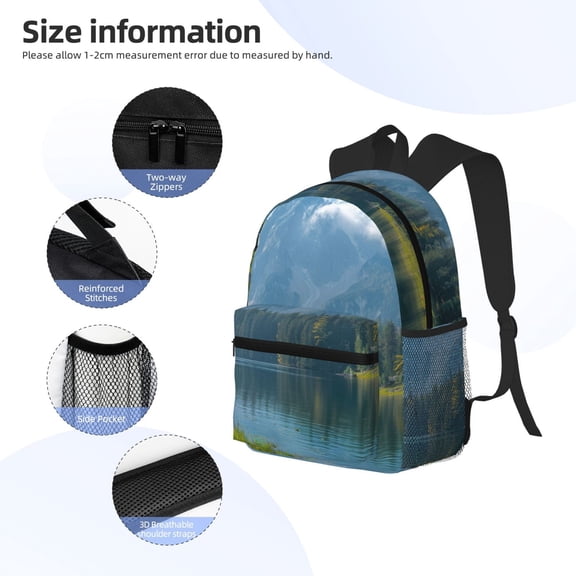 Gukieu Majestic Deer Mountain Lake Print Backpack, Waterproof Backpack with Adjustable Shoulder Straps, Suitable for Campus, Business, Travel, Unisex