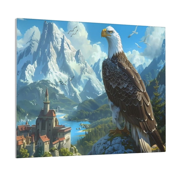 Gukieu Majestic Eagle Over Castle Print Canvas Decorative Hanging Painting, Waterproof Art Wall Decoration with Frame, Suitable for Living Room, Bedroom