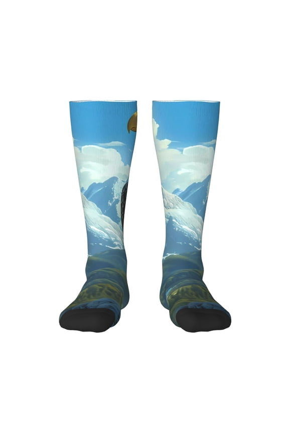 Majestic Eagle Over Castle Print Contrast Color Stockings, Elastic Sports Socks Warm Socks Clothing Accessories, Adult Unisex