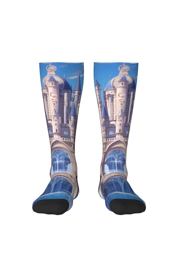 Majestic Fantasy Castle Print Contrast Color Stockings, Elastic Sports Socks Warm Socks Clothing Accessories, Adult Unisex