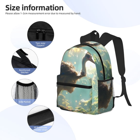 Gukieu Majestic Ostrich In Forest Print Backpack, Waterproof Backpack with Adjustable Shoulder Straps, Suitable for Campus, Business, Travel, Unisex