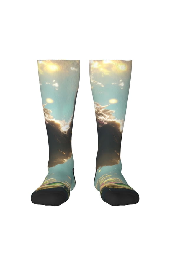 Majestic Ostrich In Forest Print Contrast Color Stockings, Elastic Sports Socks Warm Socks Clothing Accessories, Adult Unisex
