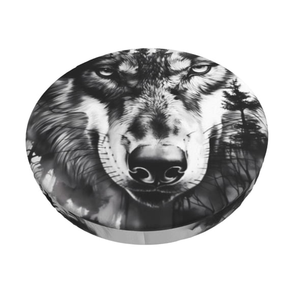 Gukieu Majestic Wolf Landscape Print Round Chair Cover, Dust-proof and Non-slip Bar Chair Protective Cover, Suitable for Bars, Restaurants, Offices-12 inch