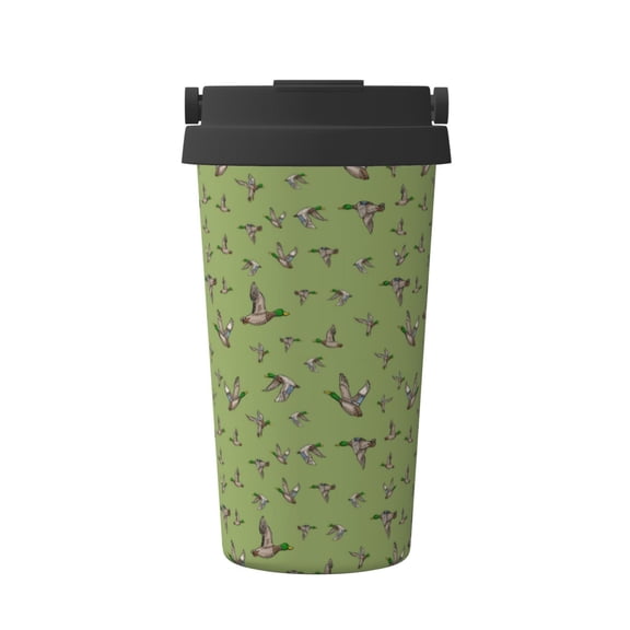 Gukieu Mallard Duck Print Insulated Coffee Cup, Portable Stainless Steel Vacuum Cup with Lid, Unisex, Suitable for Office, Cafe, Car