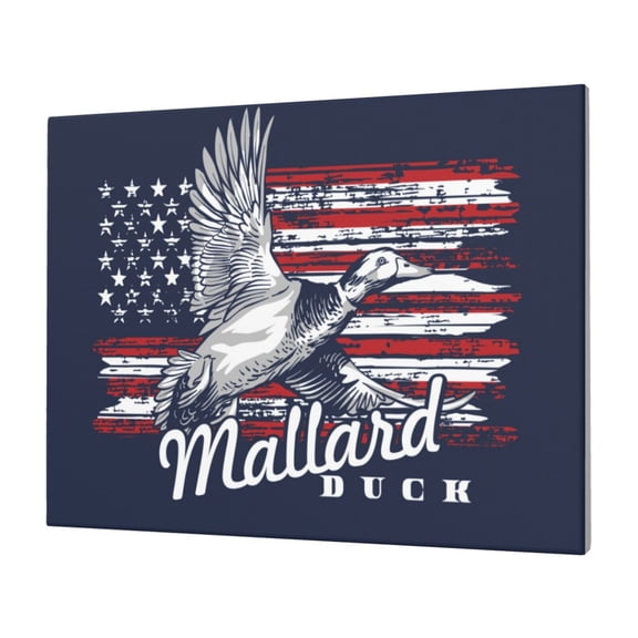 Gukieu Mallard Duck With American Flag Print Horizontal Canvas Decorative Painting 12x16 Inch Shrinkage Resistant Frame Hanging Home Wall Art Decor