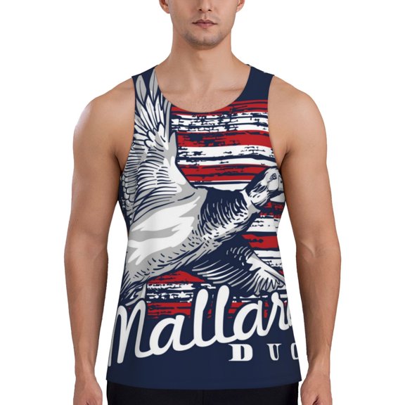 Gukieu Mallard Duck With American Flag Print Men's Quick Dry Fitness Vest, Round Neck Sleeveless Fitness Bodybuilding Top-3X-Large