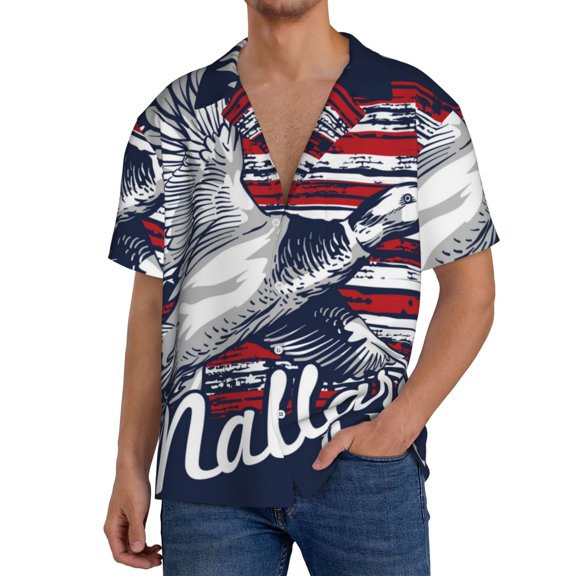 Gukieu Mallard Duck With American Flag Print Men's Short-sleeved Shirts, Button-down Pocket Shirts, T-shirts, Beach Vacation Travel Summer Clothing-Small