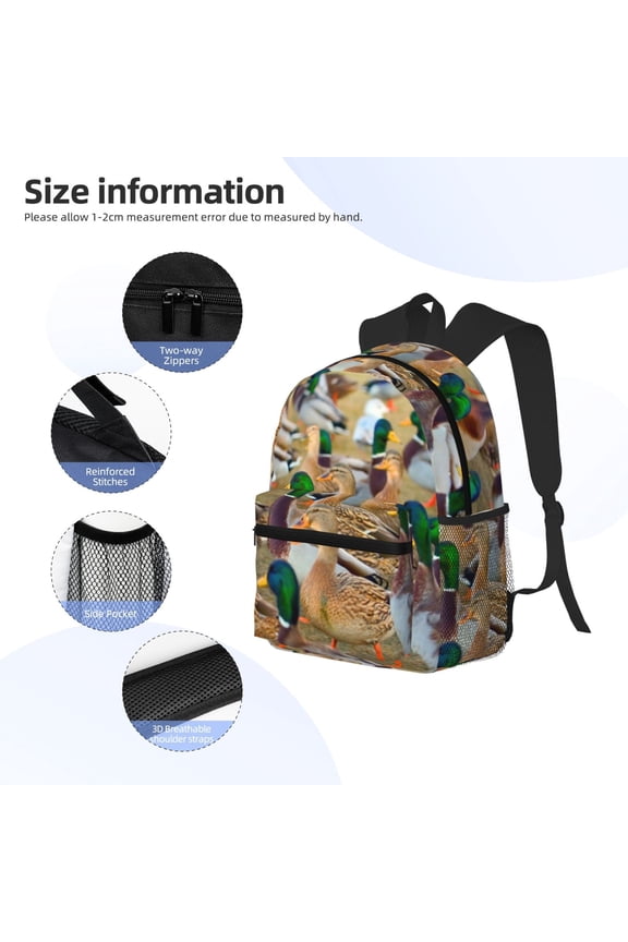 Mallard Ducks Print Backpack, Waterproof Backpack with Adjustable Shoulder Straps, Suitable for Campus, Business, Travel, Unisex