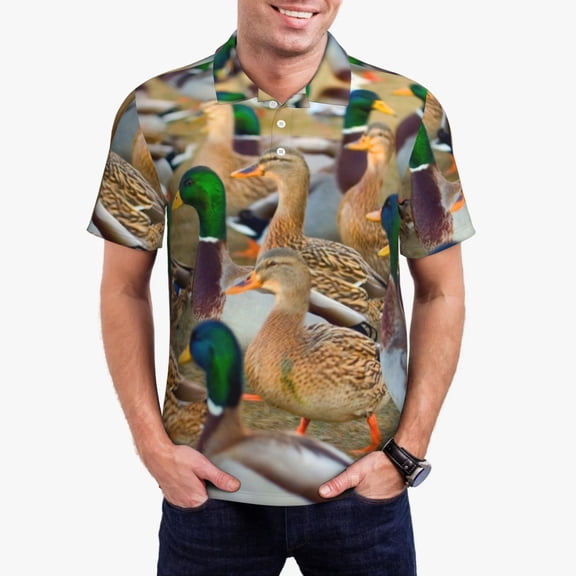 Gukieu Mallard Ducks Print Men's Quick-drying POLO Shirt, Button-down Summer T-shirt, Suitable for Work and Outdoor Activities-XX-Large
