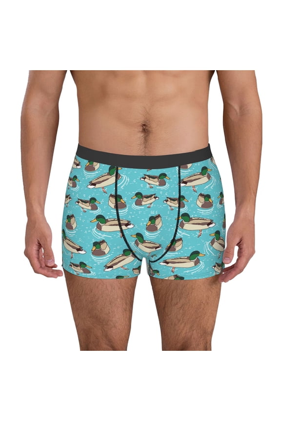 Mallard Ducks Swimming In The Lake Print Men's Boxer Briefs, High Elastic Moisture Wicking Boxer Briefs Underwear-Large