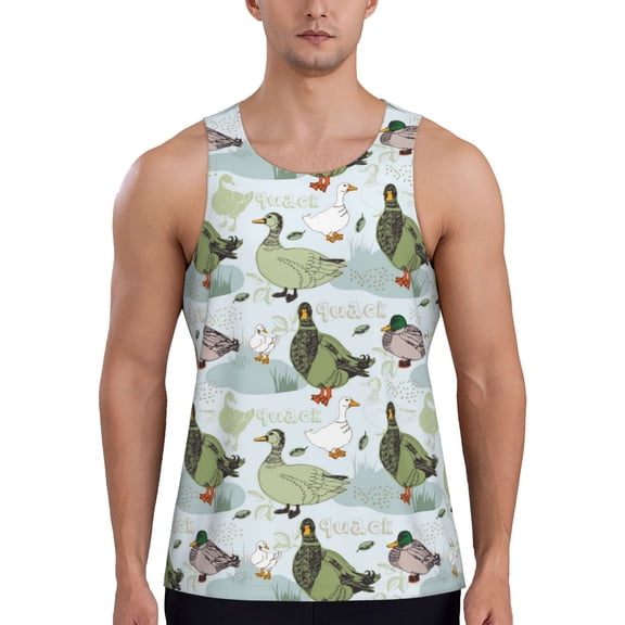 Gukieu Mallard Ducks Wild Birds Print Men's Quick Dry Fitness Vest, Round Neck Sleeveless Fitness Bodybuilding Top-X-Large