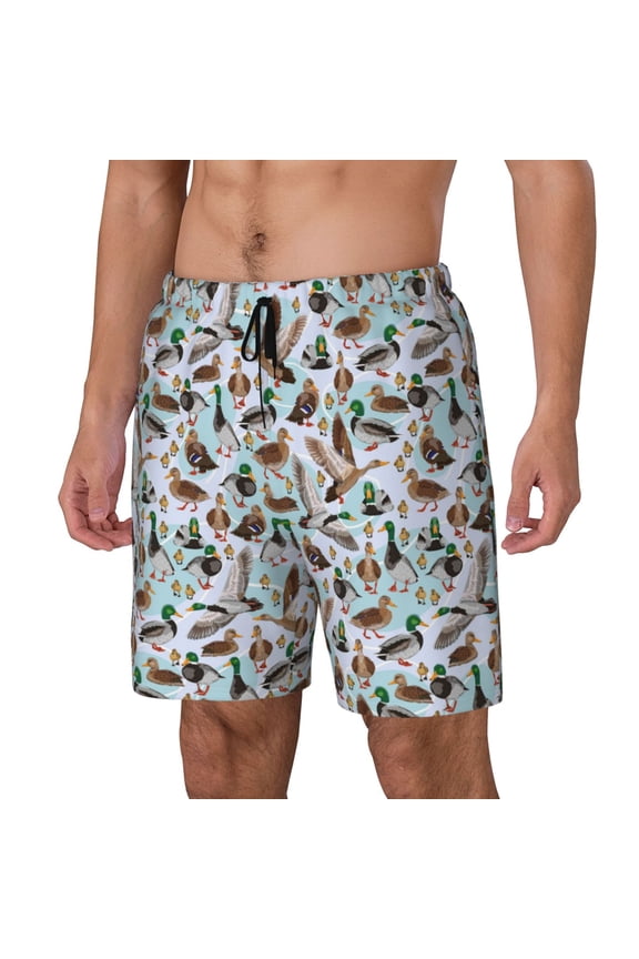 Mallard Ducks Wild Birds1 Print Men's Double Layer Sports Swim Trunks, Quick Dry Adjustable Waist Swim Shorts Swimwear-Small
