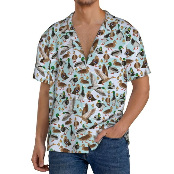 Gukieu Mallard Ducks Wild Birds1 Print Men's Short-sleeved Shirts, Button-down Pocket Shirts, T-shirts, Beach Vacation Travel Summer Clothing-Small