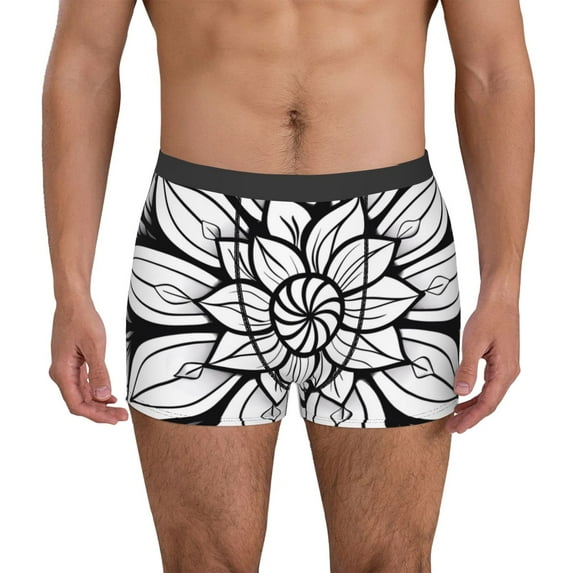 Gukieu Mandala Floral Line Art Print Men's Boxer Briefs, High Elastic Moisture Wicking Boxer Briefs Underwear-XX-Large